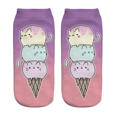 Ice Cream Cone Cat Socks