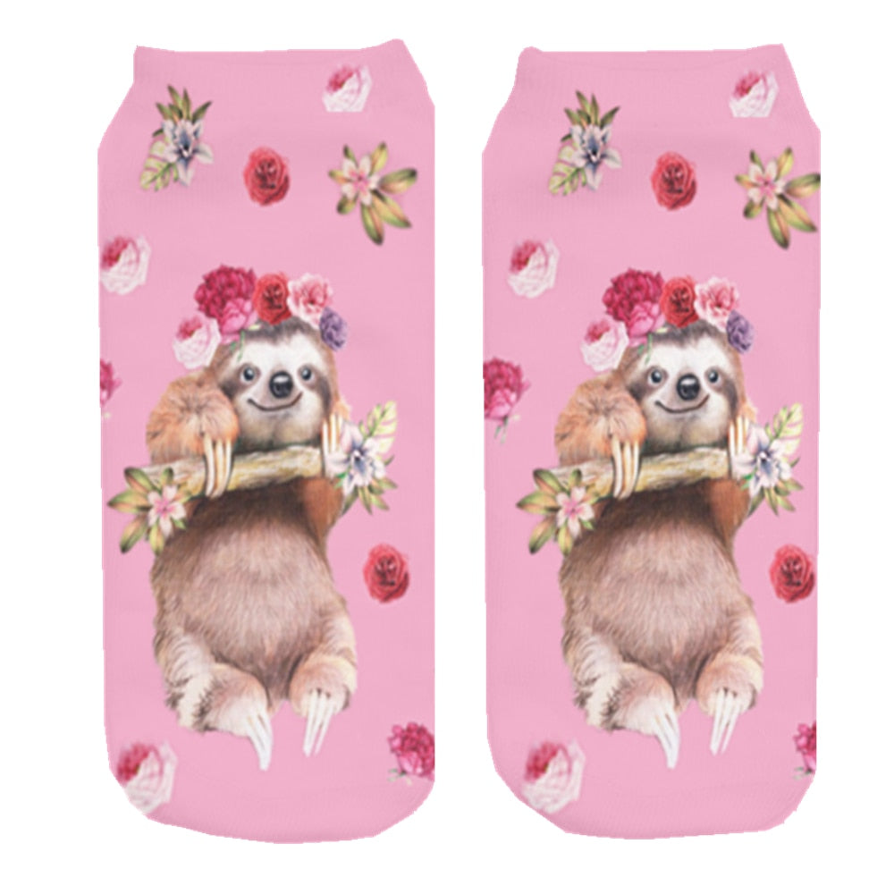 Pink with Roses Sloth Socks