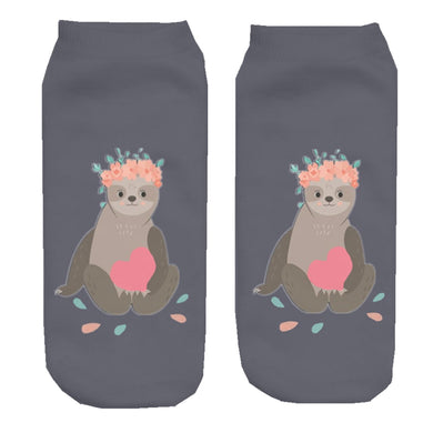 Flowers and Heart Sloth Socks