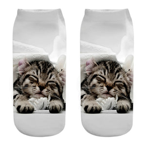 White Sleepy Cat Socks