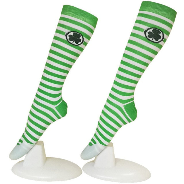 Women's Green and White Striped St. Patrick's Days Socks