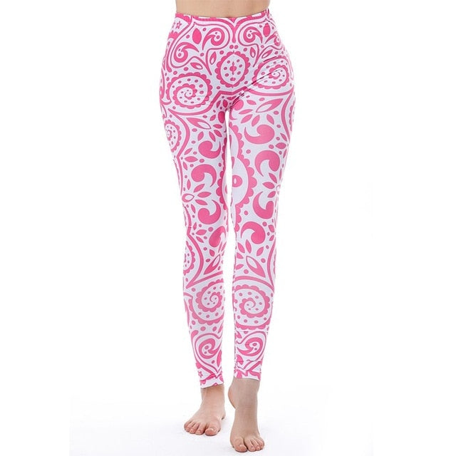 Women's White and Pink Art Leggings