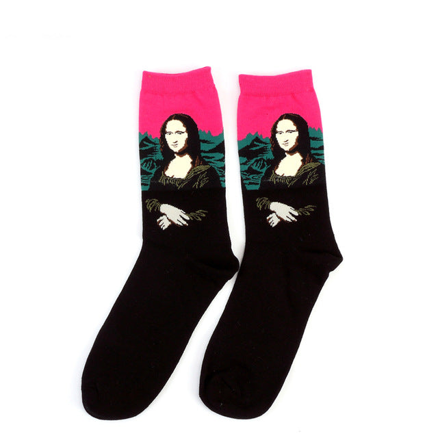 Mona Lisa Pink Painting Socks