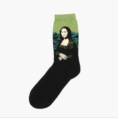 Mona Lisa Olive Painting Socks