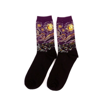 Starry Night Purple Painting Socks