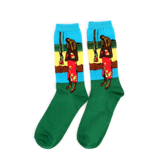 Woman with Monkey Painting Socks