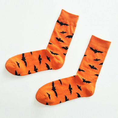 Orange Bat Halloween Socks