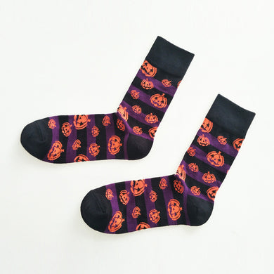 Purple and Black Jack O' Lantern Halloween Socks